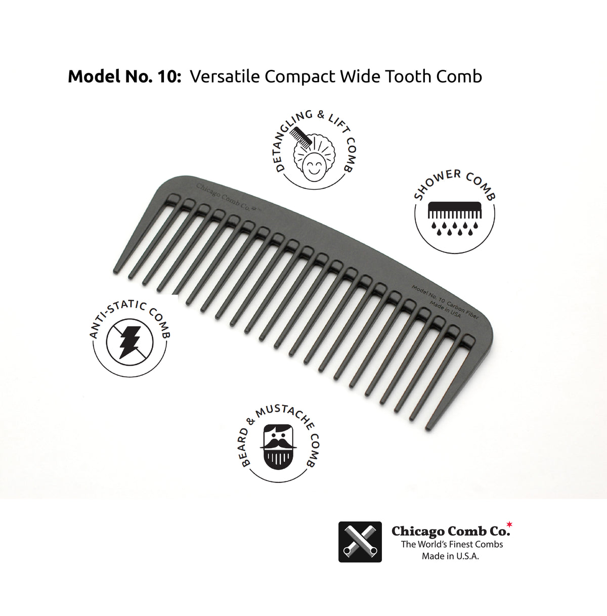 Comb 10 Carbon Fiber Model No. 10 - Chicago Comb